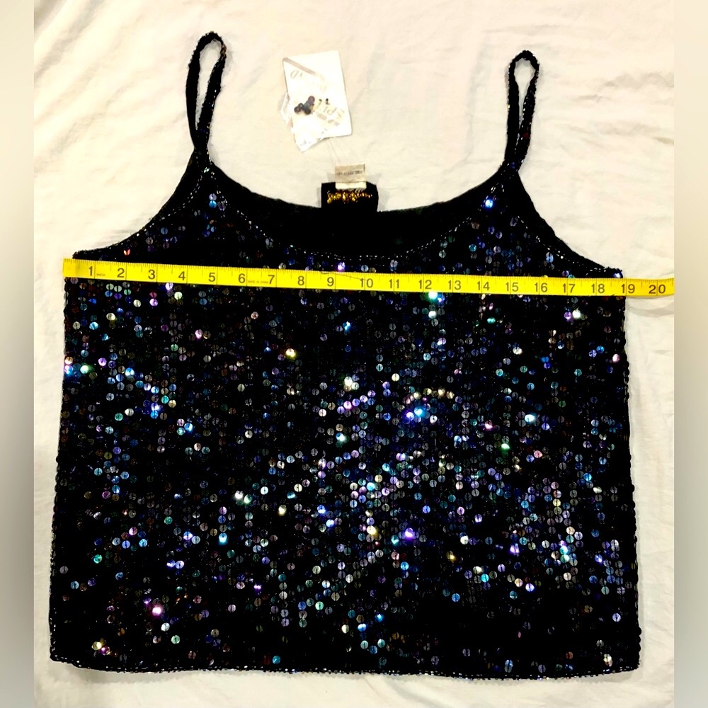 SPELL BOUND all over sequin black silk cami size M  NWT - Picture 5 of 8